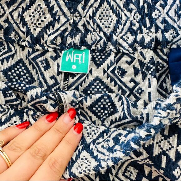 VINTAGE WAI Blue White Print Woven Print Unisex Handmade Mini Short Shorts L - Picture 4 of 10